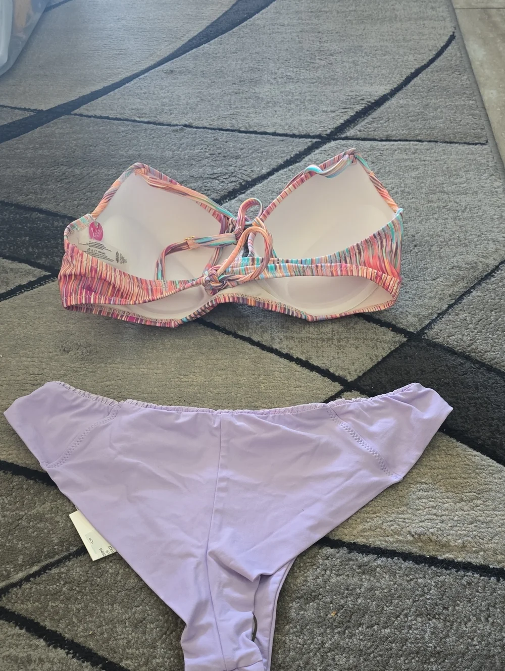 Frankie's Bikinis Multicolor Striped Ruched Top & Lavender Bikini Bottom